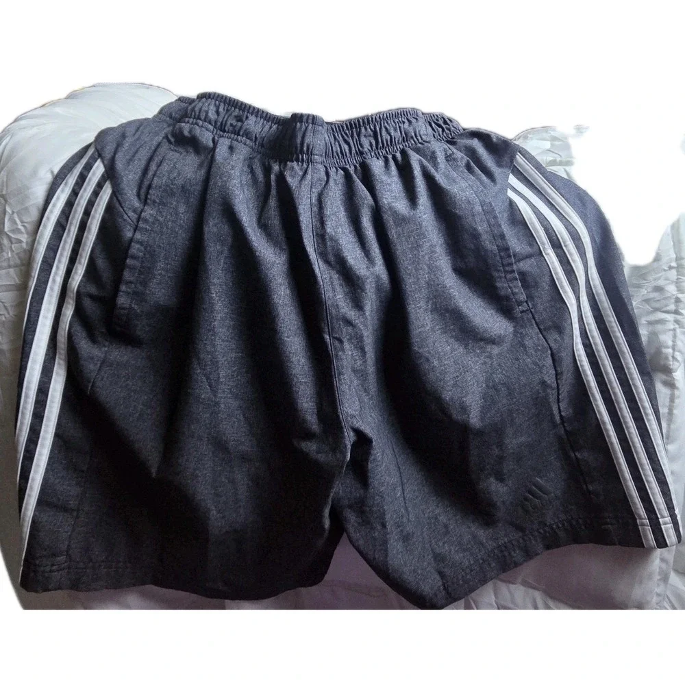 Adidas‎ Men's Large Gray 3 Stripe Athletic Basketball Shorts Elastic Waist...